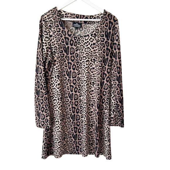 Angie Dress Size L Longline Tunic Animal Cheetah Leopard Print Mob Wife Brown - Picture 1 of 6